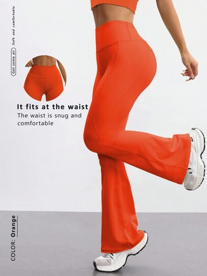 FWH Fashionable Casual Simple Butt-Lifting Peach Butt Fashion Elegant Streetwear Retro Slimming Low-Key Luxury Leg-Lengthening Classic Simple High-End Slimming High-Waist Versatile Flared Pants New European Style Waist-Toning Fitness Wide-Leg Yoga Pants Tights