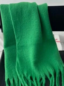 1 pieza Bufanda con flecos de color macaron gruesa y cálida para mujer, chal para pareja a prueba de frío de moda otoño/invierno, suave y cómoda manta de lana, apta para uso diario
