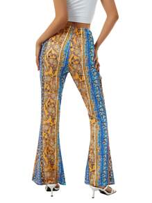 Women Retro High Waist Pants Slim Fit Casual Straight Floral Print Long Trousers