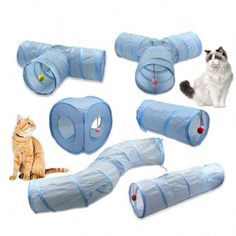 Túnel plegable de 3 vías para mascotas, gatos y conejillos de indias, juguete de túnel interior para gatos con agujero para espiar, adecuado para gatos, perros pequeños, gatitos y conejos