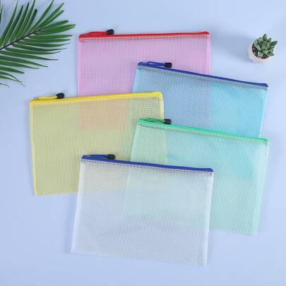 Conjunto de 5 pastas de arquivo de malha - bolsas de armazenamento à prova d'água com zíperes seguros e costuras reforçadas, ideais para organizar material de escritório, material escolar, canetas e acessórios - perfeitas para viagens, deslocamentos e uso diário, volta às aulas, material escolar