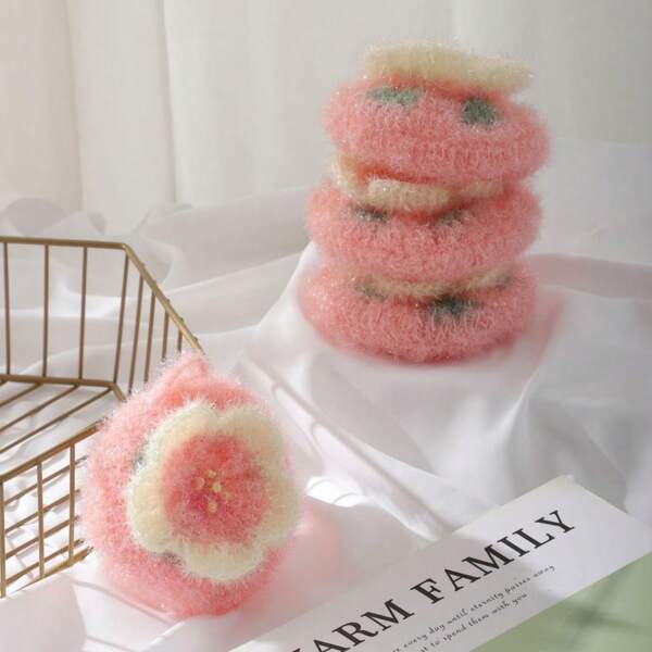 2pcs Pink Sakura Acrylic Dishwashing Sponge, Powerful Grease Removal For Kitchen Cleaning