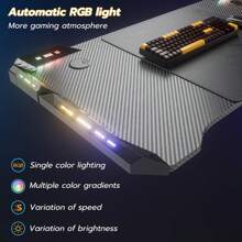 XMTECH Gaming Schreibtisch, LED Gaming Tisch PC Tisch, M Rahmen mit Kohlefaseroberfläche Stabil, Gamer Tisch mit Getränkehalter und Kopfhörerhaken, Schwarz - 120 x 60 cm - Übersicht 5
