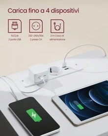 VASAGLE Comodino con Stazione di Ricarica, Tavolino con 3 Cassetti, 2 Prese CA, 2 Porte USB, per Soggiorno, Camera da Letto, Studio, Bianco Nuvola - Spina tipo C UE (220-240 V) - Visualizzare 2