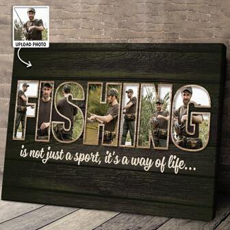 Foto personalizada - La pesca no es solo un deporte, sino un estilo de vida - Arte de lienzo con banner personalizado - Regalo de cumpleaños, graduación para padre, amigos