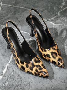 Giày cao gót họa tiết da báo, giày cao gót mũi nhọn cho nữ, giày sandal họa tiết động vật dự tiệc, đám cưới - màu nâu - Xem 4