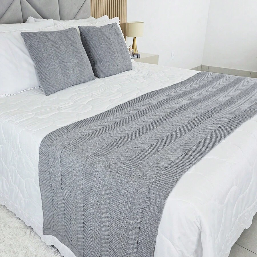 Knitted Blanket Bedspread For Double Bed Links - ONLY THE FEET - Grey - View 1