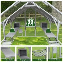 Outdoor Cat House Cat Enclosures 110" Large Kitten Playpen With Platforms,Upgrade Waterproof Cover-Grew&White