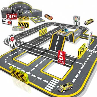 Creative, Magnetic Building Blocks Racing Track Set - Educational STEM Toy For Youngsters Ages 3+ With Road Signs & Vehicles, Colorful Sensory Play Blocks For Boys & Girls