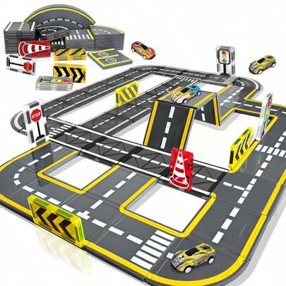 Creative, Magnetic Building Blocks Racing Track Set - Educational STEM Toy For Youngsters With Road Signs & Vehicles, Colorful Sensory Play Blocks For Boys & Girls(Suitable For Ages 3+)