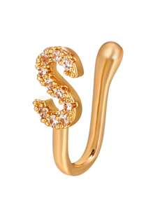 U-förmiger kupferfarbener Nasenstecker mit Strass-Buchstaben-Dekor, Körperschmuck, Geschenk für Frauen & Mädchen