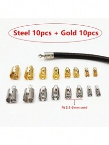 20 个/包 金色不锈钢绳端盖适合 1.5 毫米/2 毫米/2.5 毫米/3 毫米/4 毫米/5 毫米皮绳端盖扣端盖折叠扣项链连接器压接珠用于珠宝制作配件 - 不銹鋼夾扣 - 查看 23