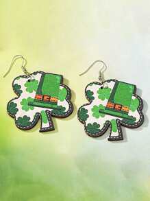 1 Set Lucky Clover St. Patrick's Day Green Hat, Boots, Gold Coin Pendant Earrings (For Women) - Multicolor - View 2