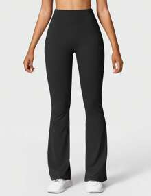 VOYJOY Scrunch Flare Leggings Daze V Back Butt Lifting Wide Leg High Waist 31.5" Gym Workout Yoga Pants - 黑色 - 查看 4