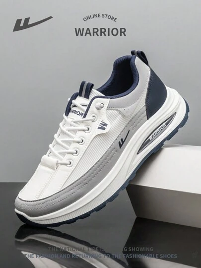 WARRIOR 1 双男士运动风格前系带网眼休闲鞋，防滑软底百搭轻便透气拼色低帮户外运动鞋