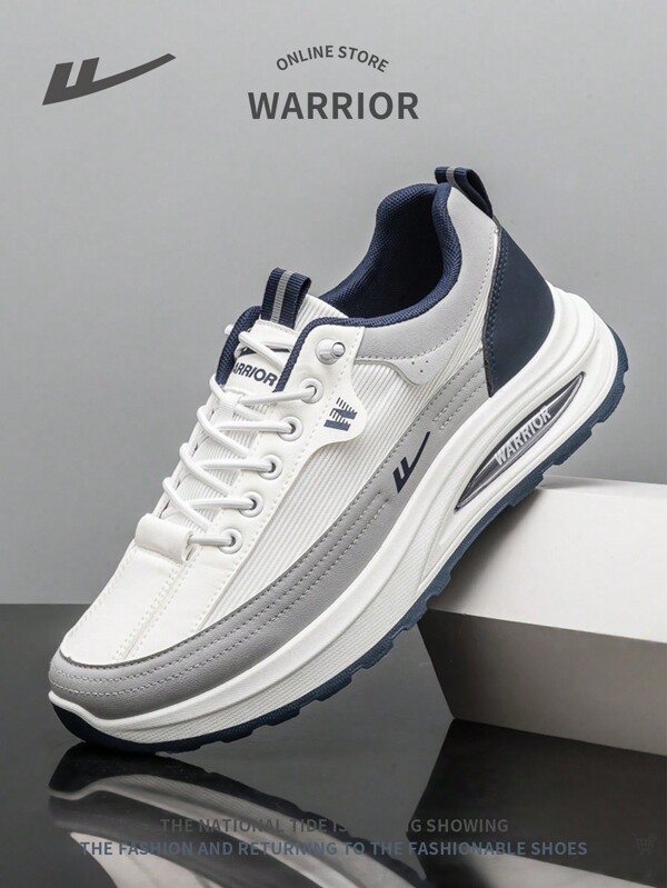 WARRIOR 1 Pair Men's Sports Style Front Lace-Up Mesh Casual Shoes, Non-Slip Soft Bottom Versatile Lightweight Breathable Color Blocking Low-Top Outdoor Sneakers