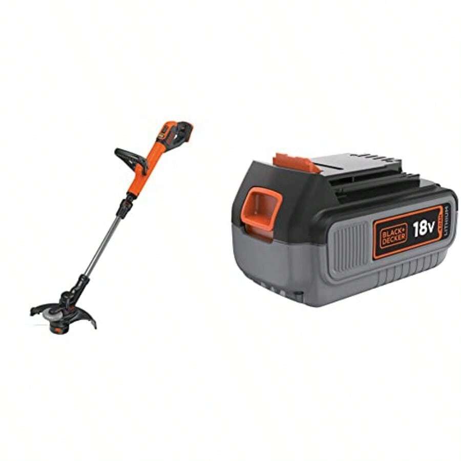18V BLACK DECKER Cordless String Trimmer 28cm Cutting Width Automatic Feed 2.0Ah Battery Included STC1820PC GB - With18vBatteryandCharger - View 1