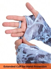 Sudadera de protección solar UPF 100+ de primavera y verano RIIIPO para hombres con tecnología de detección UV, camisa de pesca de rendimiento, cuello redondo, absorción del sudor activa, secado rápido, transpirable, estiramiento en 4 direcciones, ligera, resistente a las arrugas, mangas largas extendidas, protector solar para deportes al aire libre, con agujeros para los pulgares, limpiador de lentes de microfibra incorporado, apto para la playa, navegación, senderismo, caza, deportes acuáticos - Celeste - Ver 6