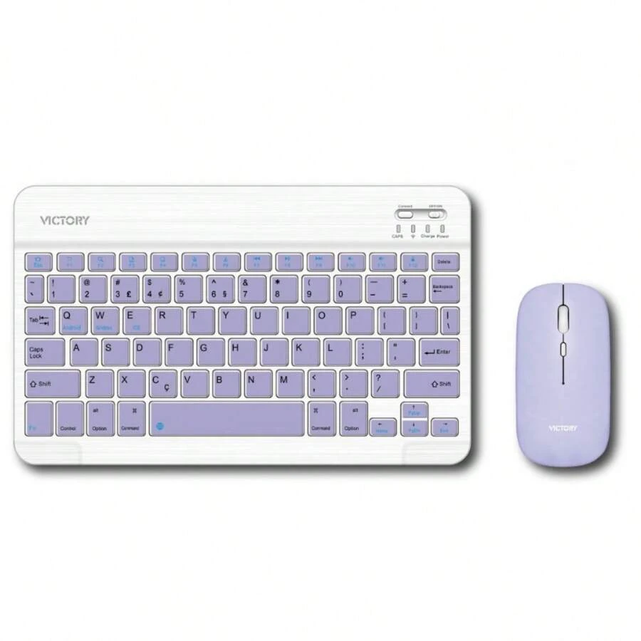 Wireless Bluetooth Keyboard Mouse Set Colorful 10 Inch For Android/Ios/IPad/Macaron/Tablet - Púrpura malva - Ver 1