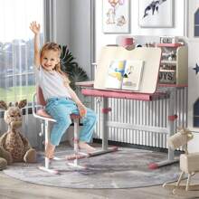 Homasis Kids Multifunctional Study Table Study Desk W/ Tiltable Desktop Book Stand - Pink - View 4
