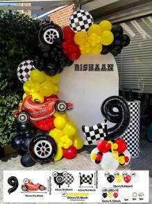 112pcs/Set Racing Theme Party Decoration Balloons, 32 Inch Black Number 0-9 Balloons, Racing/Tire/Black & White Checkered/Flag Balloons, Suitable For Birthday Party Decoration Props, Baby Shower - 彩色 - 查看 18