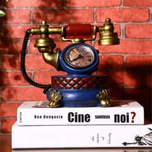1pc-Vintage Telephone Ornament Desktop Counter Living Room Decoration Vintage Ornament Clock Ornament Vintage Telephone Shaped Piggy Bank