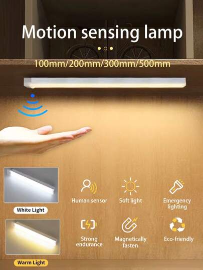 1pc LED Motion Sensor Night Light, Branco/Branco Quente 5V USB Recarregável LED Gabinete Lâmpada, Magnético Sob Gabinete Iluminação Sem Fio Para Guarda-Roupa, Gabinete, Escadas, Despensa
