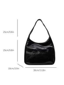 New Solid Color Women's Handbag, Fashion Minimalist Large Capacity Storage Tote Bag, Casual Portable Foldable Shoulder/Underarm Bag, Compact Lightweight Multifunctional Bag, Retro College/Work Commute Bag, Suitable For Friends Shopping, Dates, Business Travel And Various Occasions - Black - View 5