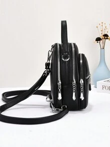 New Fashion Women Double-Shoulder Backpack, Convertible To Shoulder Crossbody Or Handbag, Multi-Function Soft Leather Small Backpack