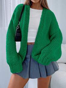 Women's Fall Open Front Cardigan Sweaters Long Sleeve Loose Fit Chunky Knit Outerwear New Years Casual Outfits - 綠色 - 查看 1