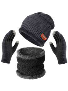 3 件套男士针织羊绒便帽、柔软保暖围巾和触摸屏手套、冬季保暖礼物冬季配饰冬季服装 - 彩色 - 查看 9