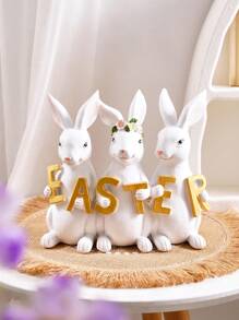 1 szt. Kreatywny, słodki 3 biały królik trzymający litery wielkanocne w kształcie dekoracji pulpitu, ręcznie malowana figurka wielkanocnego króliczka z żywicy, dekoracja do wewnątrz/na zewnątrz na imprezę z okazji świąt wielkanocnych, uroczy prezent wiosenny w kształcie królika, dzieło sztuki domowej