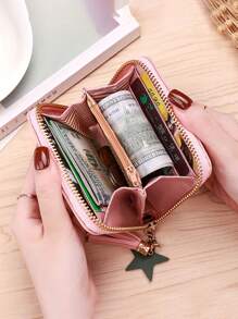 1pc Fashionable Cute Cat Tassel Multifunctional Short Girl/Girls Wallet, Minimalist Handheld Card Holder, Portable