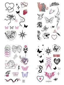 STARTTOOS 4 piezas Tatuajes temporales con diseño de corazón y lazo de estilo punk Y2K, arte corporal personal de moda para la cintura, hombro, cuello, pecho para uso diario, fiesta, festival, regalo - Multicolor - Ver 14