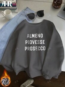 Minimalistyczny jednolity kolor, nadruki ze sloganem, damska bluza z kapturem Curve Oversize, jesień i zima, gruba tkanina, ciepła podszewka z polaru, podstawowy styl, bluza z okrągłym dekoltem, luźna, uniwersalna, uliczna, college, odpowiednia na zimną pogodę, odzież z długim rękawem, sporty na świeżym powietrzu