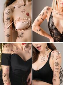STARTTOOS 4 piezas Tatuajes temporales con diseño de corazón y lazo de estilo punk Y2K, arte corporal personal de moda para la cintura, hombro, cuello, pecho para uso diario, fiesta, festival, regalo - Multicolor - Ver 3