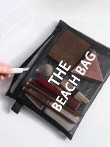 Maestra Beach-Themed Mesh Cosmetic Bag, Holds Lipstick & Makeup Sponge, Portable Transparent Makeup Pouch, Toiletry Bag, Travel Organizer - Multicolor - View 5
