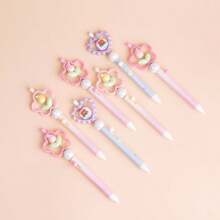 1pc Stress-Relief Rotating Tulip Shaped Ballpoint Pen, Cute Clickable 0.5mm Black Ink Pen