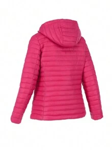 Pufferjacke für Damen, gesteppt, leicht gepolstert, Kapuze, verstaubarer Luftpolstermantel - Pink - Übersicht 4
