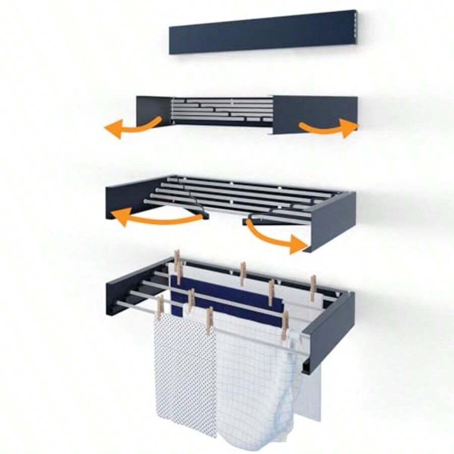 Foldable Wall Mounted Clothes Rack Retractable Ying Rack Sleek Design 6 X 100cm Rods 6m Hanging Line 25kg Capacity White - White-1000mm - View 1