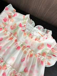 Young Girl Sweet Floral Printdress For Summer - Pink - View 5