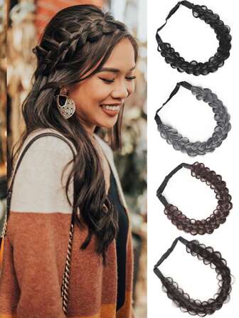 Handmade Hair Braids Synthetic Wig Twist Headband For Women And Girls Synthetic Braids Hair Extensions Elastic Headband With Adjustable Belt Braided Headband Hairpiece Hair Accessories