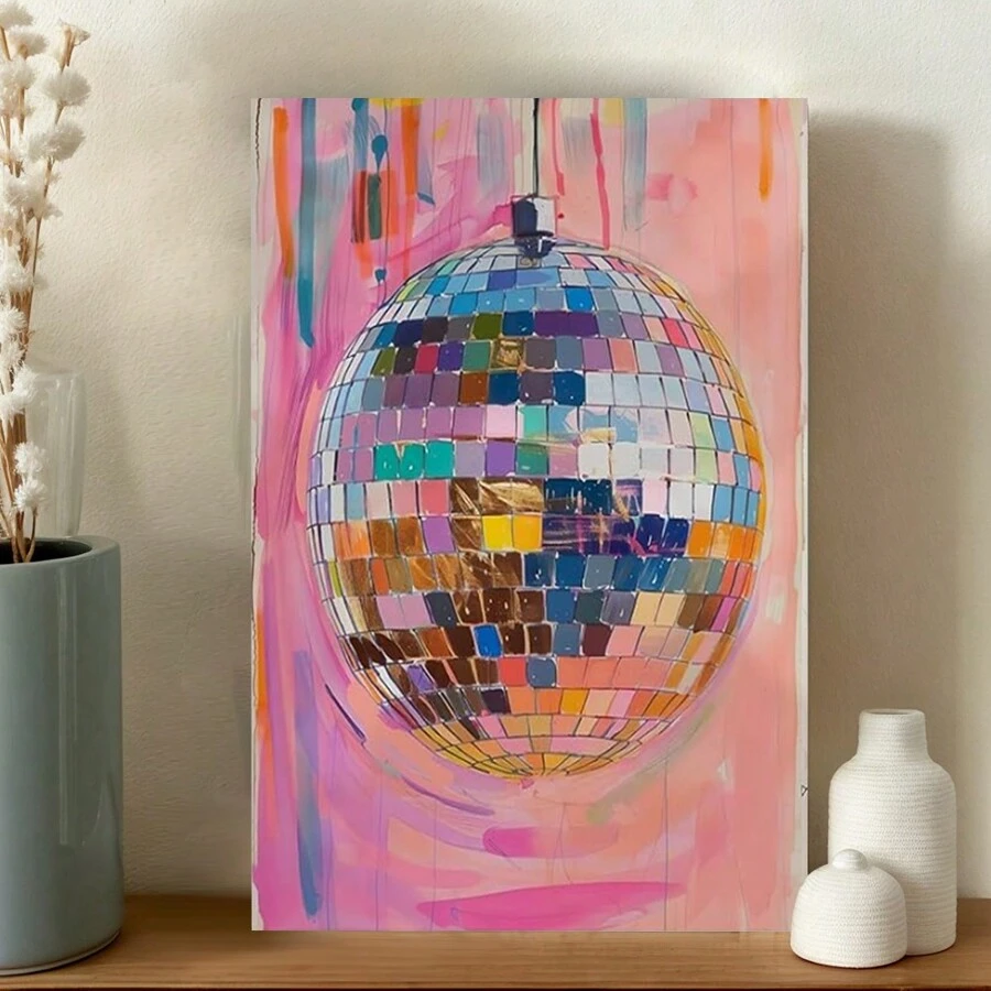 GrImbricate Disco Ball Painting Poster Disco Ball Posters Aesthetic Pink Girly Dorm Room Decor Wall Art For Home Decor Disco Ball Posters - 彩色 - 查看 1