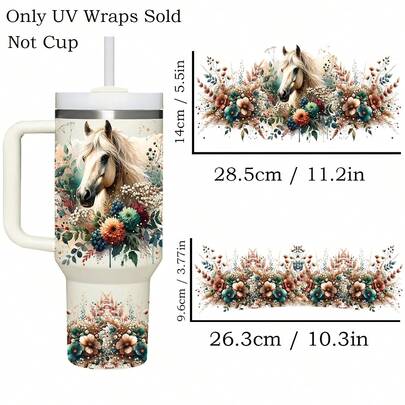 2PCS Floral Horse UV DTF Transfer Stickers For 40oz Libbey Glass Cups - Waterproof & Scratch-Resistant, Boho Flowers Horse Lover Design DIY Decoration Kit For Tumblers, Coffee Mugs & More (Cups Not Included)