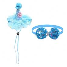 1 Set Pet Bow Tie Hat, Birthday Party Decorations, Lace Sequins Bowknot Pet Hat Set