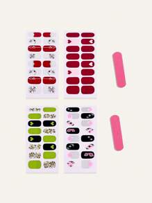 4 件/套心形指甲贴纸 + 2 个指甲锉，情人节主题