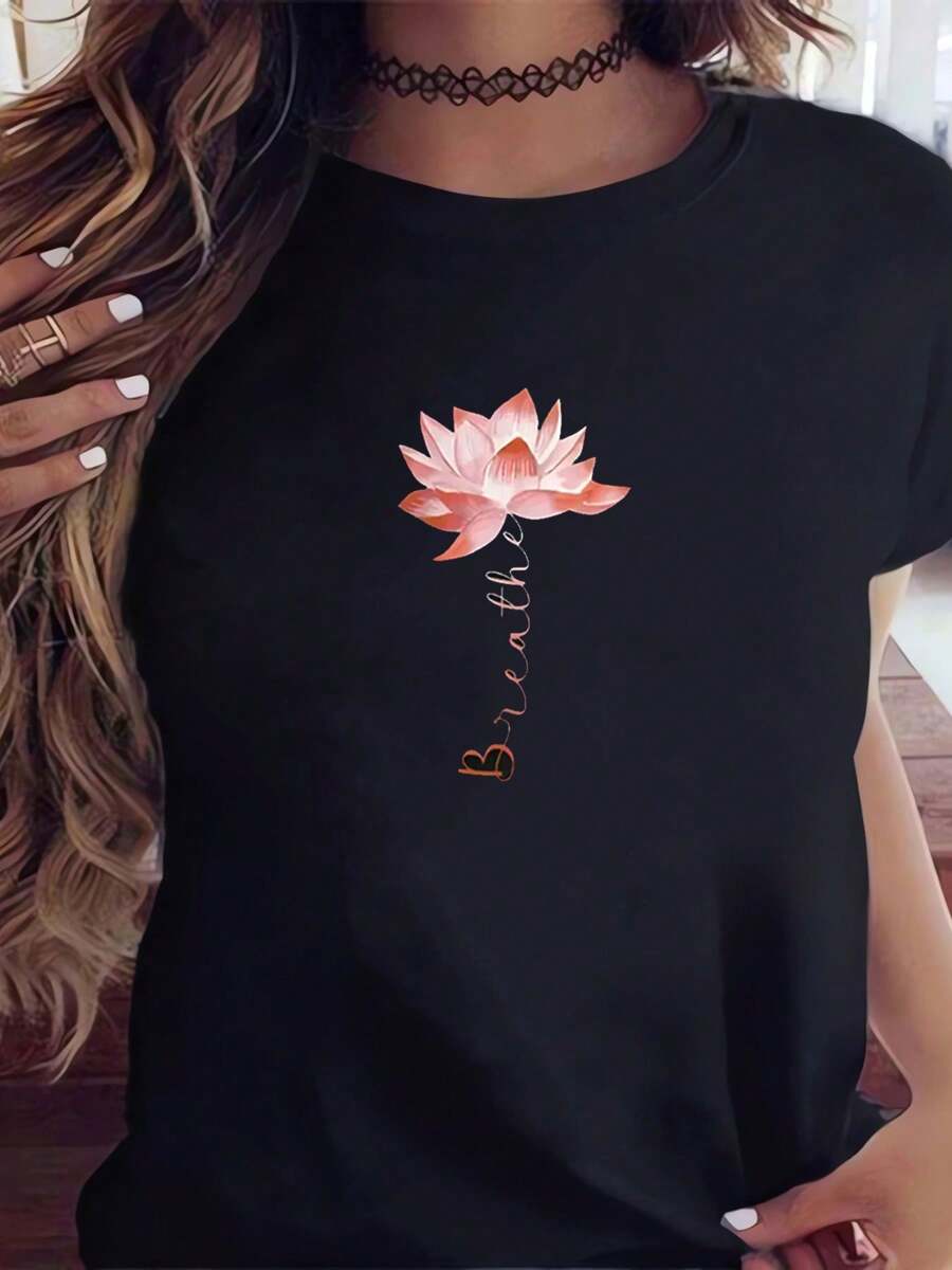 Lotus Women's Big Size T-Shirt T-Shirt Simple Versatile Top Short Sleeve Fashion Pattern T-Shirt Light Short Sleeve T-Shirt