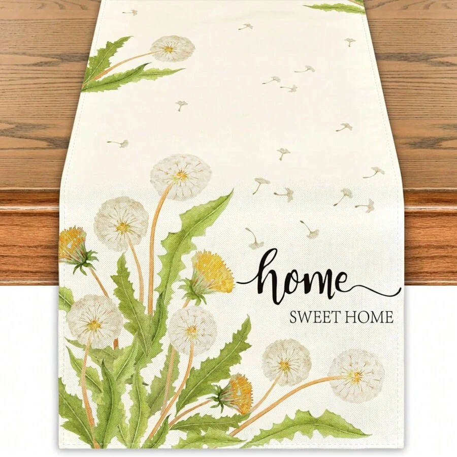 1 件，春季桌旗花朵花卉桌布淡色绿叶季节性蒲公英装饰夏季春季装饰品适合家庭聚会简单生活