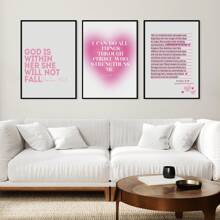 1/3 piezas Imágenes de arte de pared cristiano moderno Impresiones de lienzo con citas bíblicas Póster de citas religiosas de color rosa con estética femenina para decoración de dormitorio, sala de estar o dormitorio universitario Decoración de pared sin marco