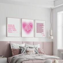1/3 piezas Imágenes de arte de pared cristiano moderno Impresiones de lienzo con citas bíblicas Póster de citas religiosas de color rosa con estética femenina para decoración de dormitorio, sala de estar o dormitorio universitario Decoración de pared sin marco